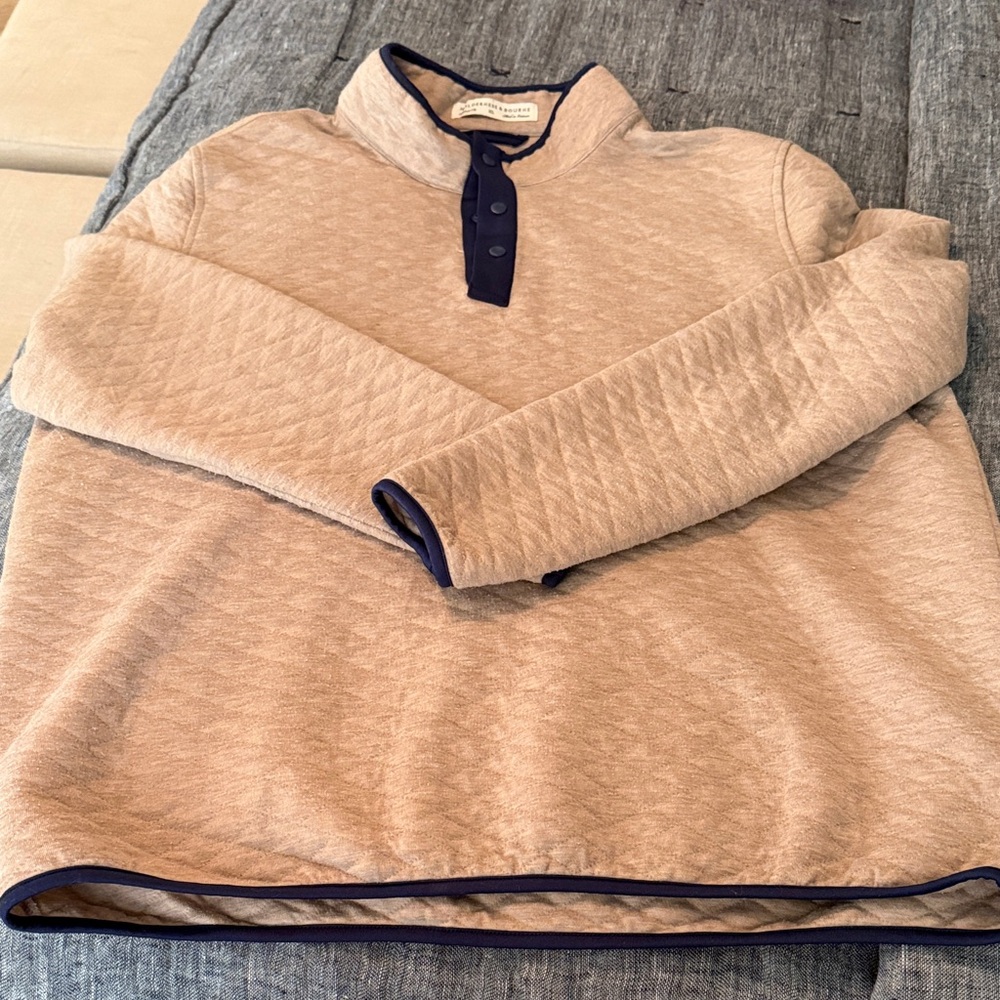 Men's Beige Crewneck Sweater with Navy Trim